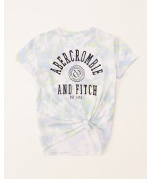 Abercrombie Light Green And Blue Tie Dye Tie-Front Logo Tee
